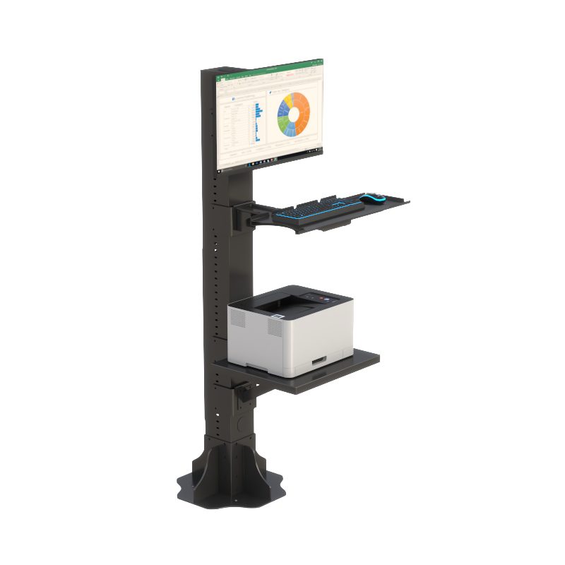 Industrial Floor Post with Printer Shelf & Extendable Keyboard Arm – Black Edition - Image 5
