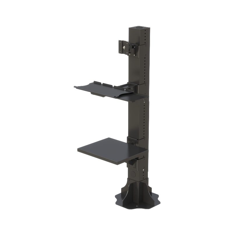 Industrial Floor Post with Printer Shelf & Extendable Keyboard Arm – Black Edition - Image 3