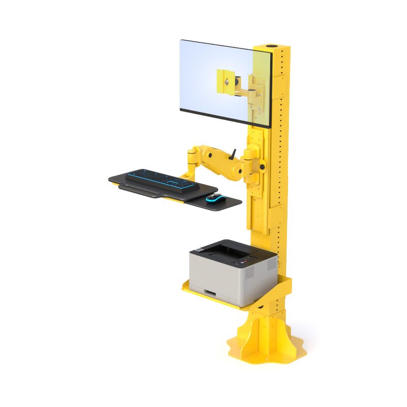 Industrial Floor Post with Printer Shelf & Extendable Keyboard Arm - Image 4