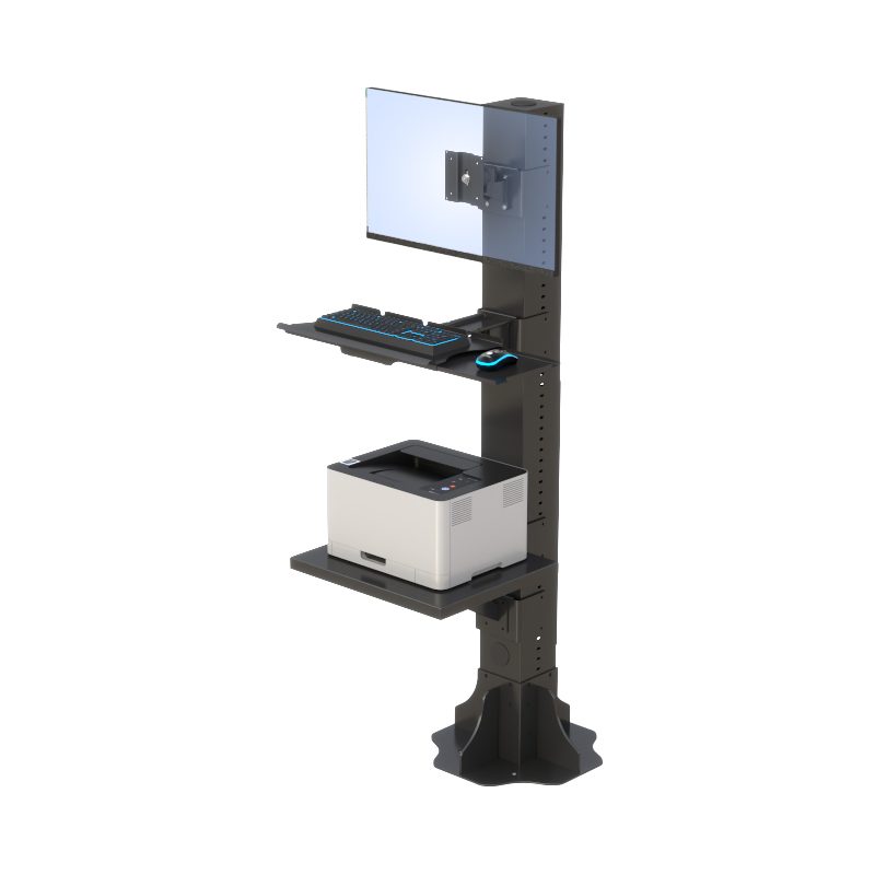 Industrial Floor Post with Printer Shelf & Extendable Keyboard Arm – Black Edition - Image 4