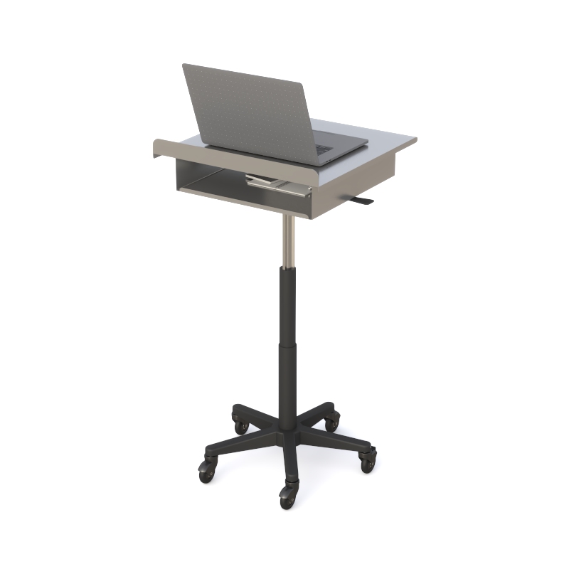 Pneumatic Height Adjustable Mobile Laptop Cart with Metal Work Surface 4 Pneumatic Height Adjustable Mobile Laptop Cart with Metal Work Surface - Image 4