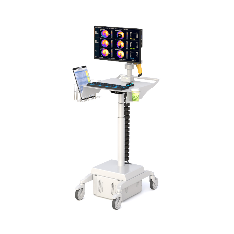 Electric height-adjustable point-of-care cart for the Dell Optiplex 7010 with worksurface