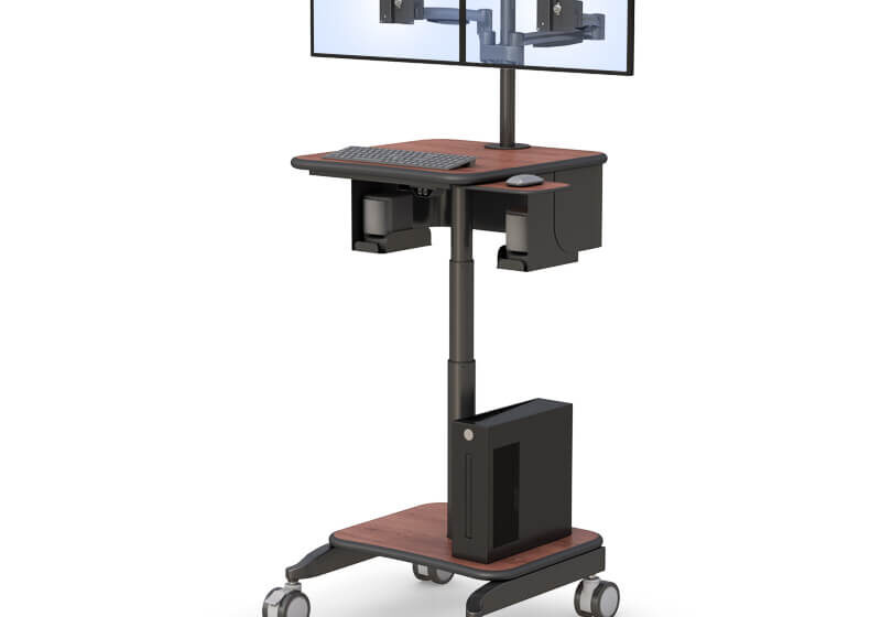 computer cart with dual monitor arm