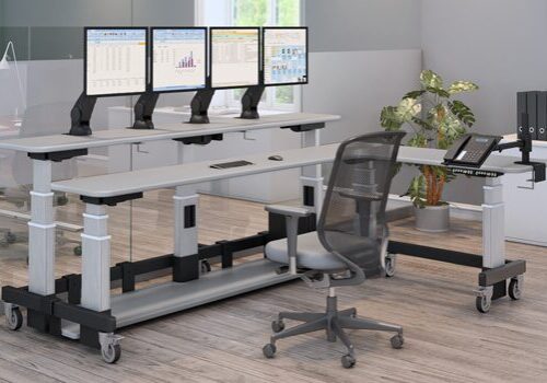 dual tier height adjustable standing desk