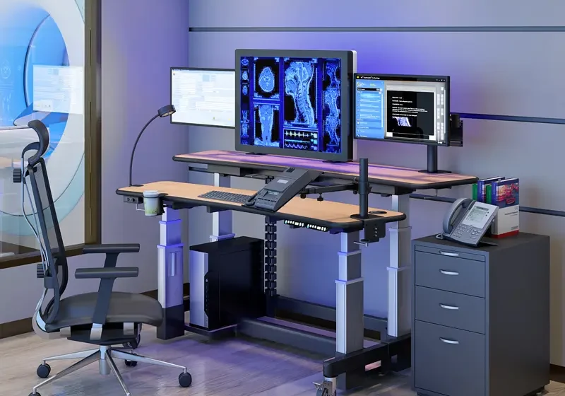 oem solutions setup with multiple monitors and ergonomic desks